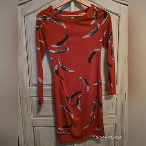 Yoana Baraschi Dreamweaver Orange Long Sleeve Feathers Dress. Size XS